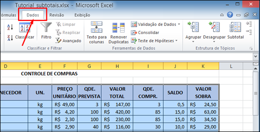 Como inserir SUBTOTAIS automáticos em uma planilha do Excel - Visual Dicas Como inserir SUBTOTAIS automáticos em uma planilha do Excel - Visual Dicas