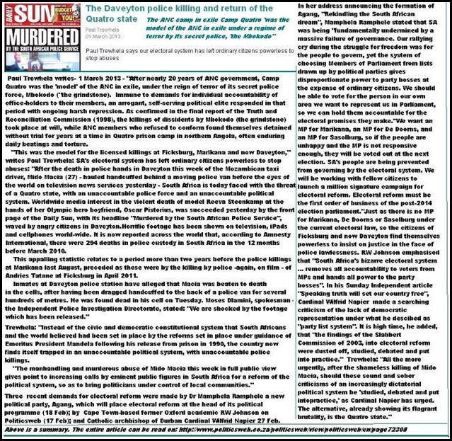 ANC TURNS SOUTH AFRICA INTO TORTURE CAMP QUATRO STATE