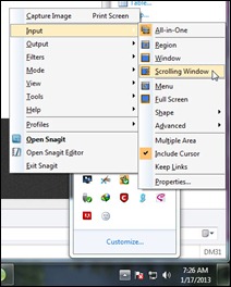 Pilihan input capture tipe Scrolling Window di program Snagit