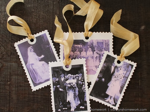 Vintage Photo Wedding Tags via homework | carolynshomework.com