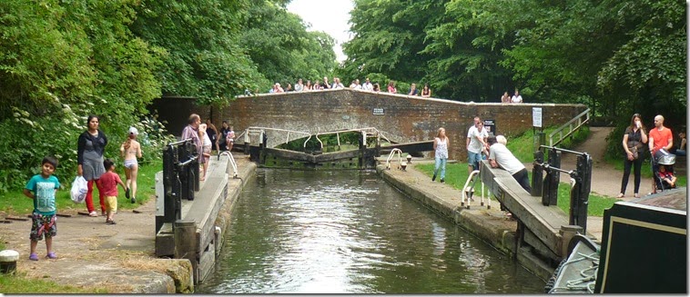 6 gongoozlers at iron bridge lock