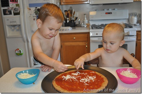 Pizza night, kids in the kitchen, pizza