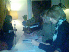 Cara and Sherri signing in to the Cowshed Spa. Perhaps not the most exciting shot, but we were all really excited to be there.