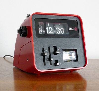 ELAC RD 100 flip clock radio in red, manufactured by Electroacustic GmbH, Germany