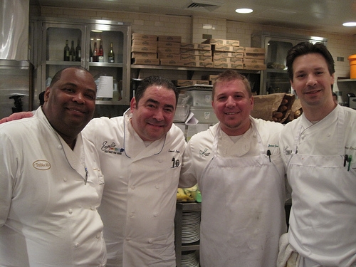 Chef Emeril was working in the kitchen all night alongside, from left to right, Chef Bernard, Emeril's Director of Culinary for Florida, Chef Jason from Emeril's Orlando, and Chef Greg from Tchoup Tchoup.