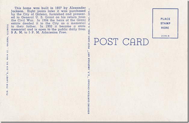 General U. S. Grant Home, Galena, Illinois Postcard