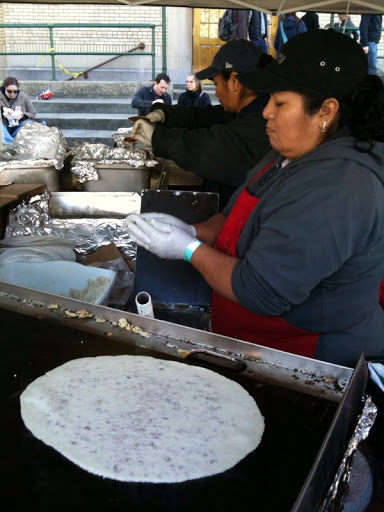 Tortillas on the grill for huaraches.