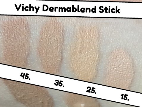 Vichy DermaFinish Corrective Stick; Swatches of Shades & Review