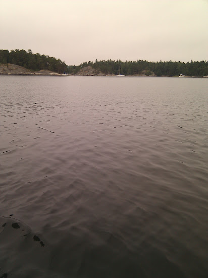 Vi lämnar Ladviken kl 10 och tänker går söderut förbi Sandhamn. När vi går i kanalerna ser vi segelbåtar förtöjda till klippor. Platsen lägger vi på minnet.
