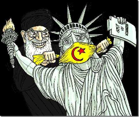 Muslim gags Lady Liberty