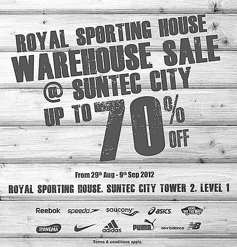ROYAL SPORTING HOUSE WAREHOUSE SALE 2012 SINGAPORE NIKE ADIDAS PUMA REEBOK ASICS SPEEDO SAUCONY NEW BALANCE SPORT shoes, apparel accessories VANS IPANEMA SUNTEC CITY STORE