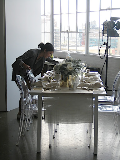 Katie sets the table.
