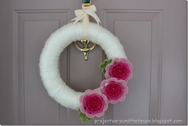 Yarn wrapped crochet flower wreath