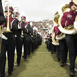 The University of Montana marching band heads toward the South endzone to form the two lines that welcome the Grizzlies onto the field.Washington-Grizzly Stadium in Missoula, Mont., October 27th, 2012. 