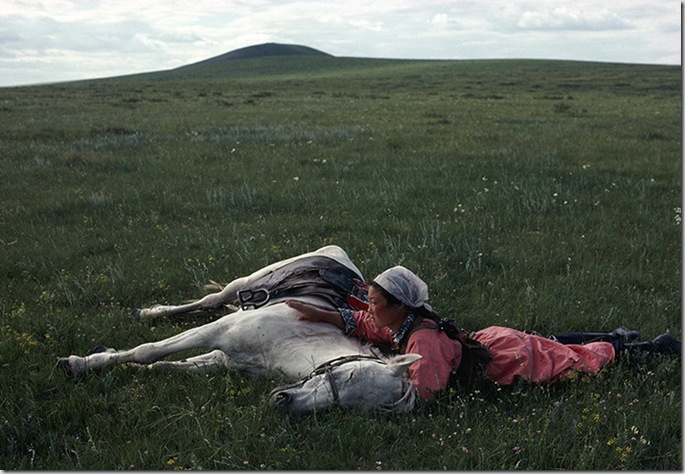 Horse training for the militia, Inner Mongolia, China, 1979