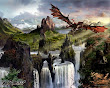 Fantasy Dragon Behind Waterfalls