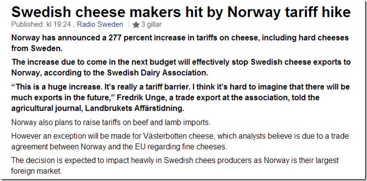 Norway cheese tarif