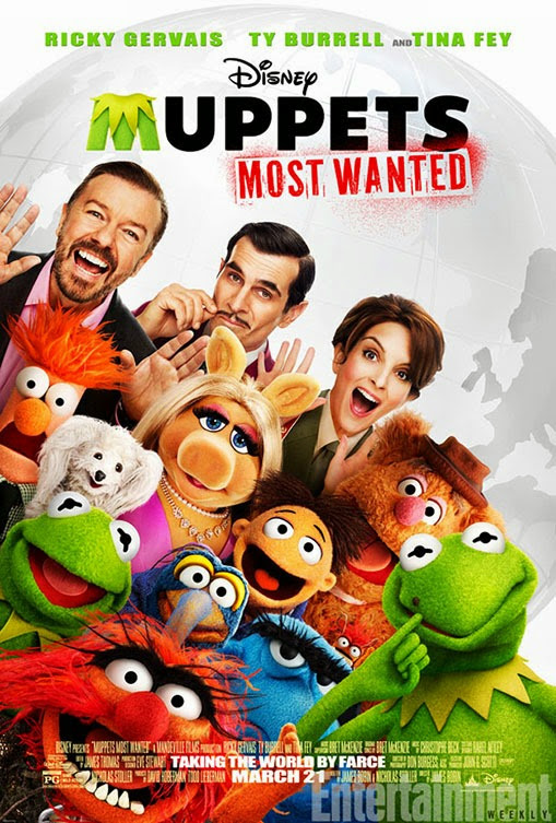 Muppets Most Wanted poszteren Tina Fey és Ricky Gervais is