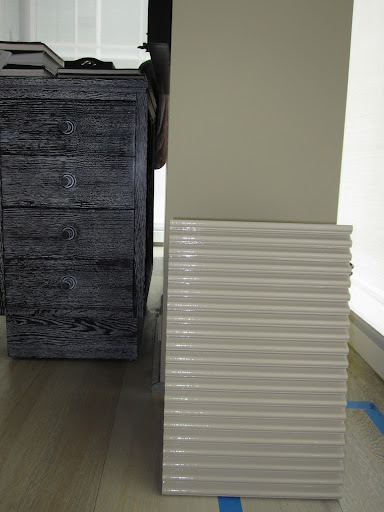 This is the sample for the planter and the finish matches the room color (MSL212 Heath). It's been propped up against a rubbish bin in my bedroom for a while.