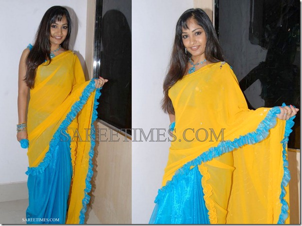 Madhavi_Latha_Yellow_Blue_Saree