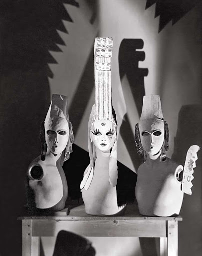 Three masks designed by Oliver Messel worn by Elsie De Wolf and her two escorts to the Flora and Fauna Ball. Three masks designed by Oliver Messel worn by Elsie De Wolf and her two escorts to the Flora and Fauna Ball.
