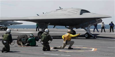 First at-sea catalpult launch of X-47B drone