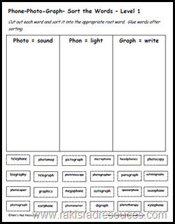 Free greek root word spelling and vocabulary packet to help elementary students analyze, understand and utilize words with the greek roots phon photo and graph - from Raki's Rad Resources.