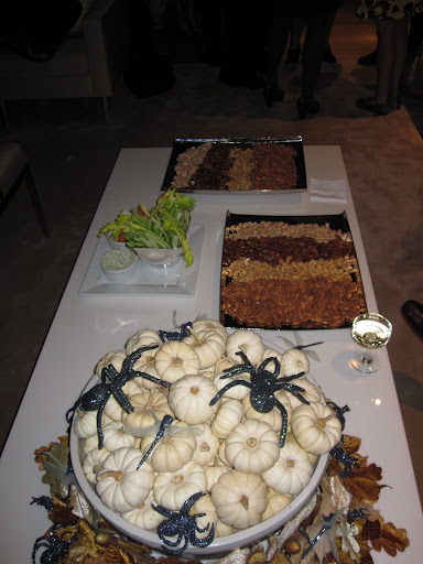 A view of the pumpkins and spiders and some snacks.