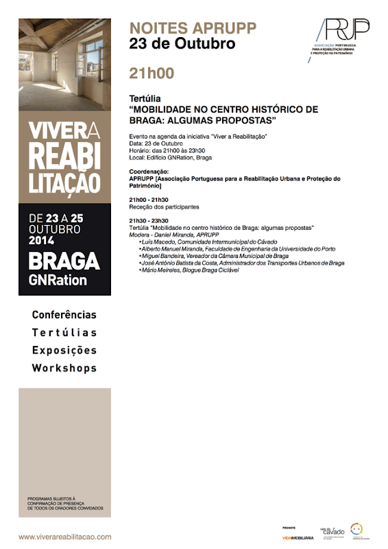 Programa da Tertúlia sobre Mobilidade no Centro Histórico de Braga