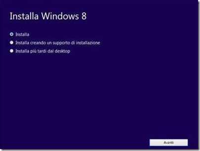 Windows 8 installazione opzioni