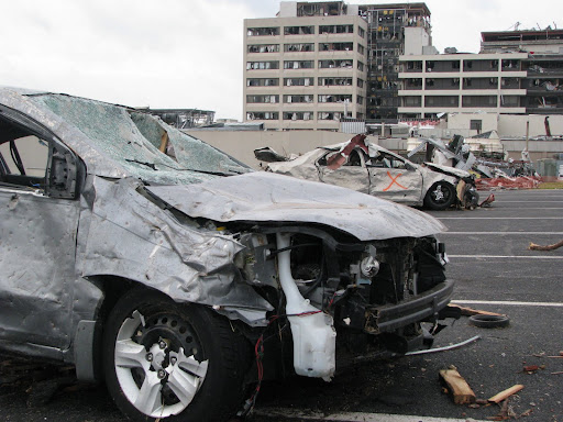 The debris filled parking lot at St. John's Regional Health Center in Joplin (seen in background). 
(Photo credit: Jennifer Moore)