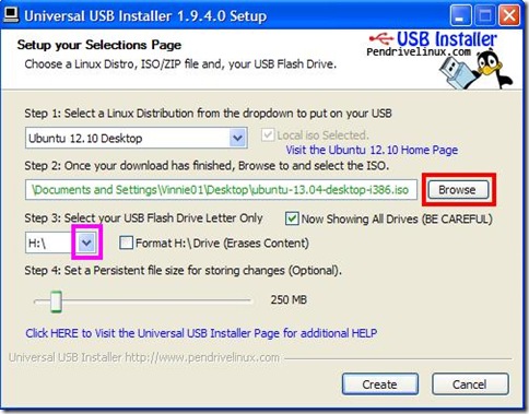 Universal USB Installer indicare iso Linux