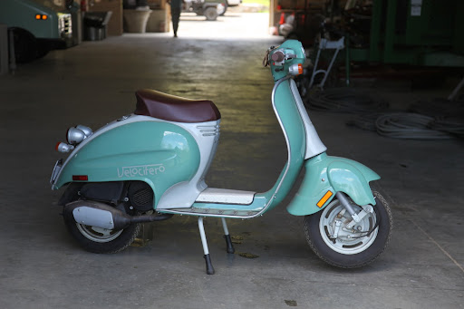 Oh wow!  It's Martha's Velocifero scooter that's usually in East Hampton.  Franny and I like to spin around the Hamptons on this thing.  It's really cool!