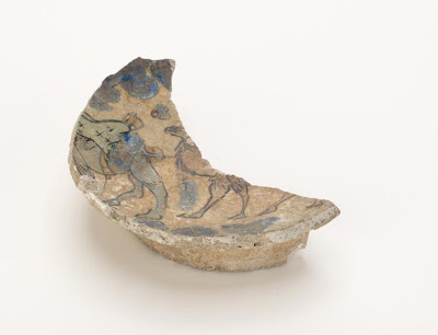 Bowl (fragment) | Origin:  Iran | Period: late 12th-early 13th century | Details:  Not Available | Type: Stone-paste painted under and over glaze | Size: H: 11.0  W: 5.2  cm | Museum Code: F1908.226 | Photograph and description taken from Freer and the Sackler (Smithsonian) Museums.