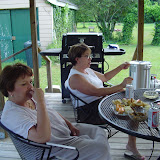 Bonnie and Pam on the back deck.