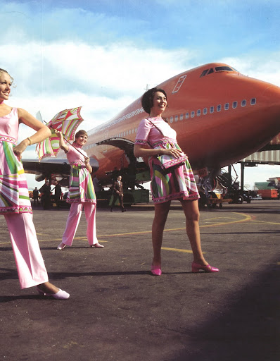 Pucci even designed uniforms for the air hostesses of Braniff Airways in 1971. These women show how much light-hearted joy and pride can be felt in Pucci clothing. Pucci even designed uniforms for the air hostesses of Braniff Airways in 1971. These women show how much light-hearted joy and pride can be felt in Pucci clothing.