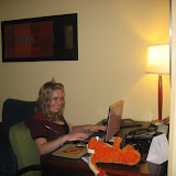 Meghan - her first night in Kentucky. (She just cant stay away from the computer!)
