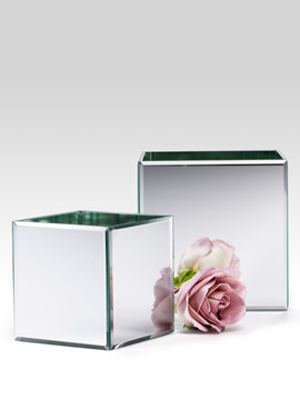 Beveled edge mirror cube vases.