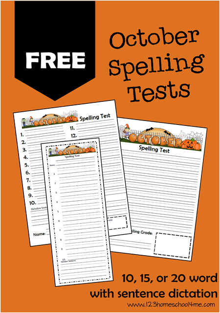 FREE printable spelling tests for October - so many choices to work with any spelling list for Kindergarten - 6th grade. FREE printable spelling tests for October - so many choices to work with any spelling list for Kindergarten - 6th grade.