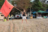 Alex Lesli With Ussr Flag On Beach