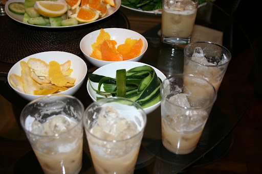 The first drink we made was a Bourbon Maple Sour Mash, Dinah's take on a pisco sour that was made with local maple syrup and bourbon. The first drink we made was a Bourbon Maple Sour Mash, Dinah's take on a pisco sour that was made with local maple syrup and bourbon.