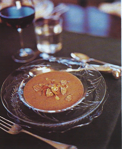 The mushroom soup is served in antique glass bowls on plates that belonged to Ginny's grandmother. The mushroom soup is served in antique glass bowls on plates that belonged to Ginny's grandmother.
