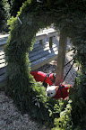 Look at this gigantic wreath!  I think I'll jump through.