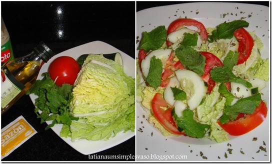 Salada de acelga, pepino, tomate e hortelã