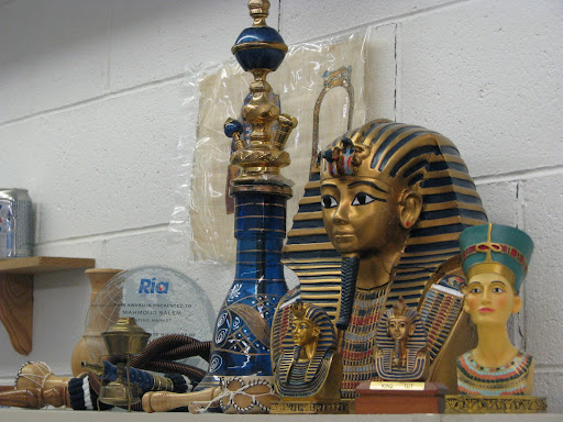 Icons and statuettes from Salem's native country of Egypt are displayed in his store,