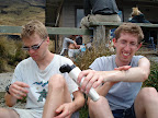 Applying sunscreen at Ketetahi