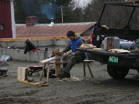 Seth Kelley making oak pegs for the frame.
