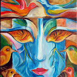 Lustro Clowna: ptaki - Mantykora. Akryl na płótnie; wymiary: 30x40cm
