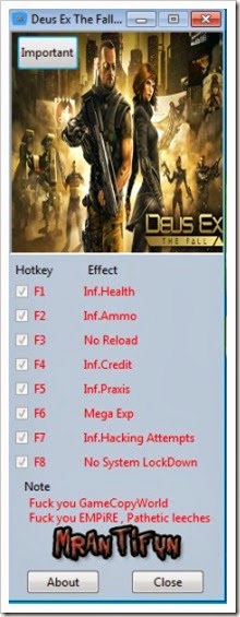Deus Ex The Fall V4.3.4.31067 Trainer  8 MAF