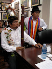 In the Inter-American Court's hearing room, José Gualinga accompanied by Humberto Cholango.  Photo: Andrew Miller / Amazon Watch